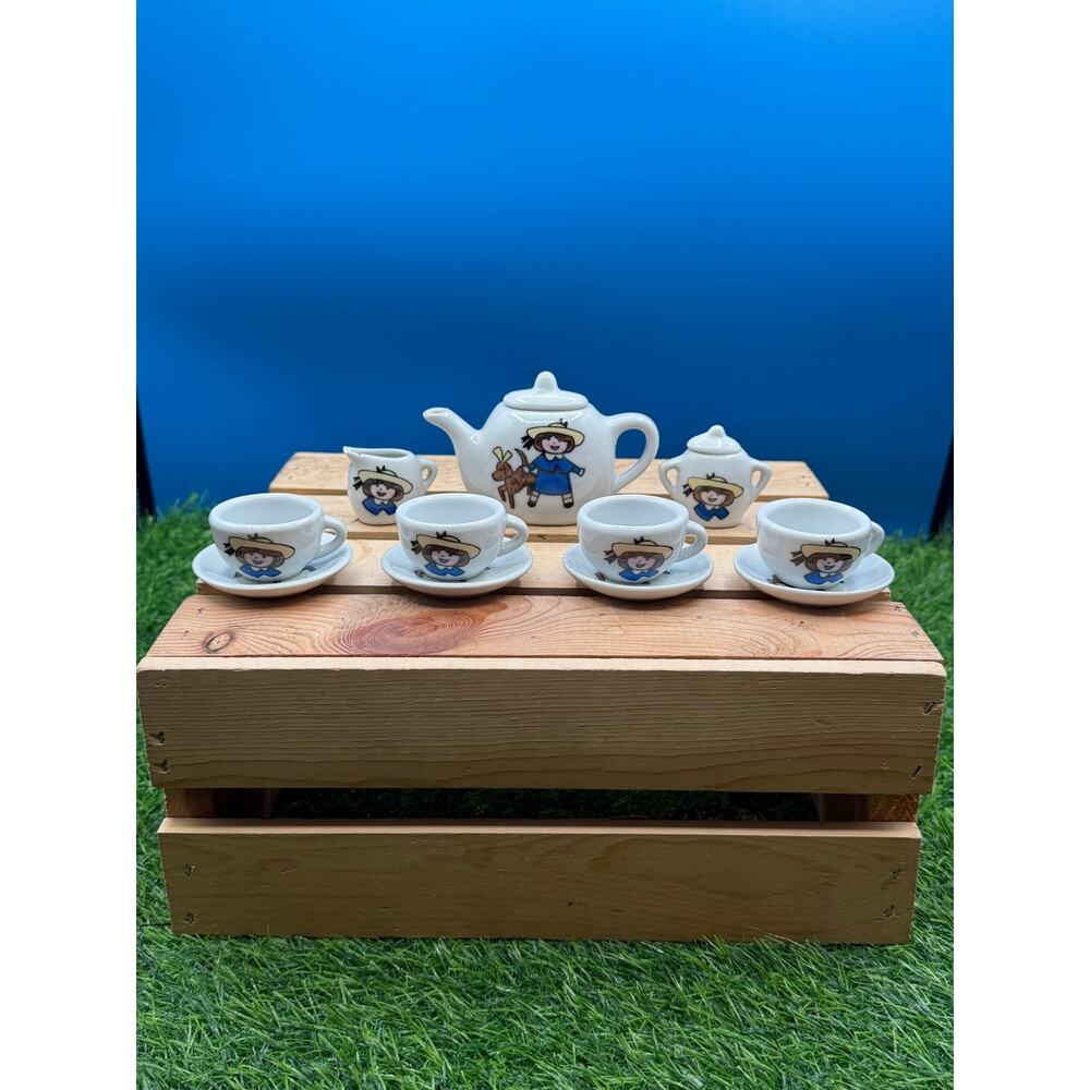 Vintage Porcelain Miniature Tea Set - Sunbonnet Girl and Puppy - 13 Piece Set
